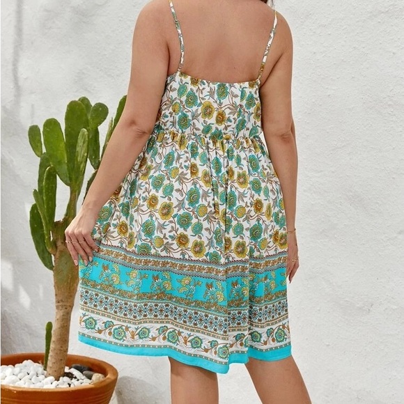 New Bohemian Floral Vacation Spaghetti Strap Sleeveless A Line Cami Dress Sz 6 - Picture 6 of 11
